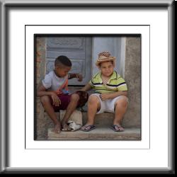 Cuba, children, boys, chicken, hen